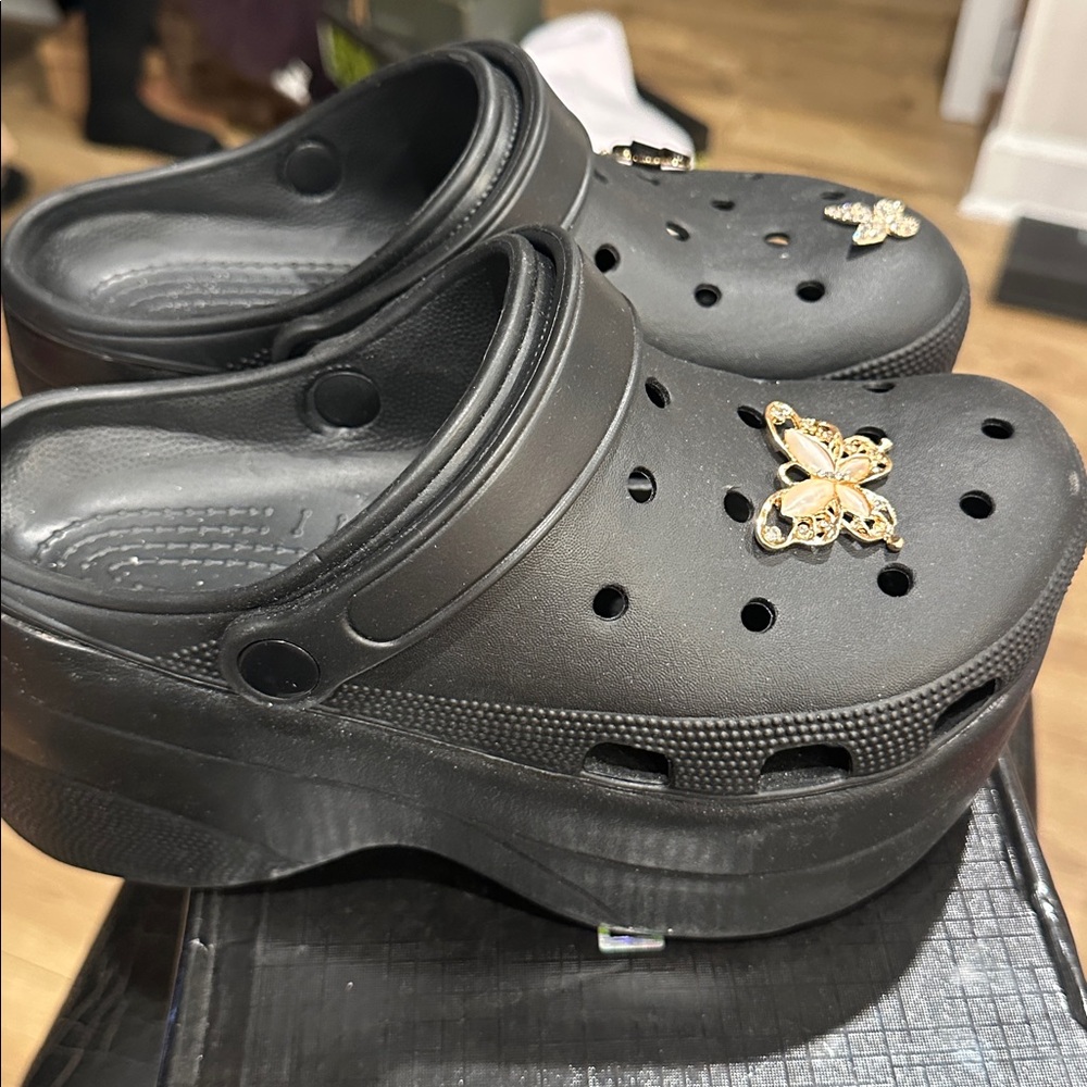 Black Clogs with Butterfly Charms - Picture 2 of 6